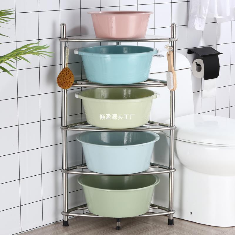 卫生间置物架不锈钢脸盆收纳架落地式厕所三角架子厨房三脚架