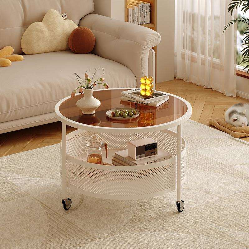 奶油风沙发边几可移动小茶几客厅家用法式小边几小户型带轮小圆桌