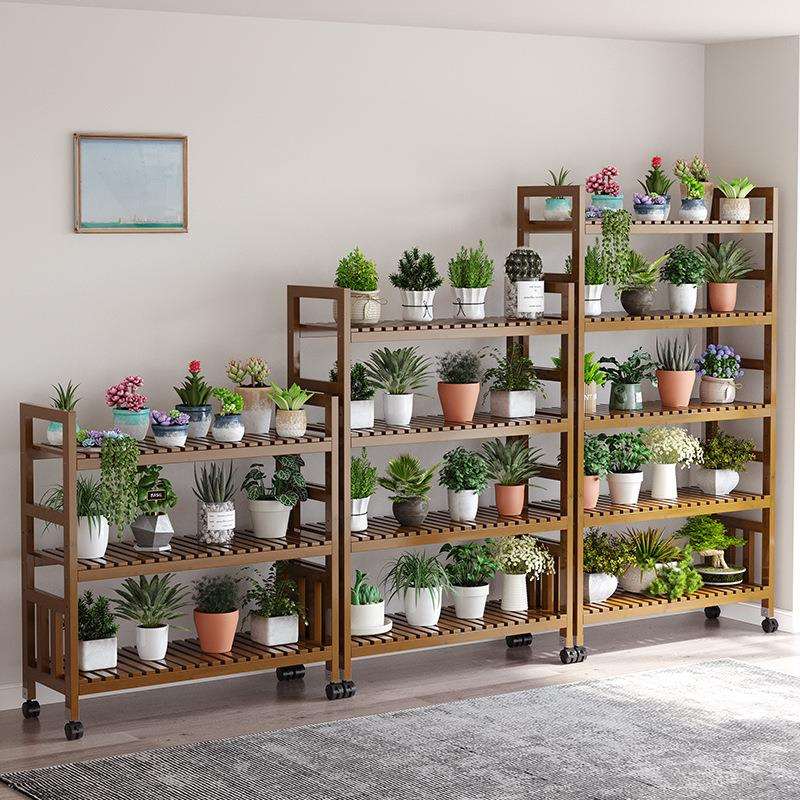 可移动落地花架置物架客厅花架阳台带滚轮室内大厅用花盆架花架子