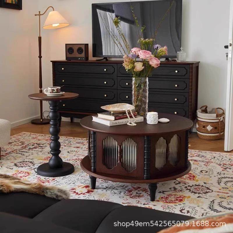 达尔茶几法式复古实木茶几小户型客厅家用中古风圆形美式新款2025,鲜花速递/花卉仿真/绿植园艺,割草机/草坪机,淘宝优惠券,粉丝福利购,淘宝优惠卷