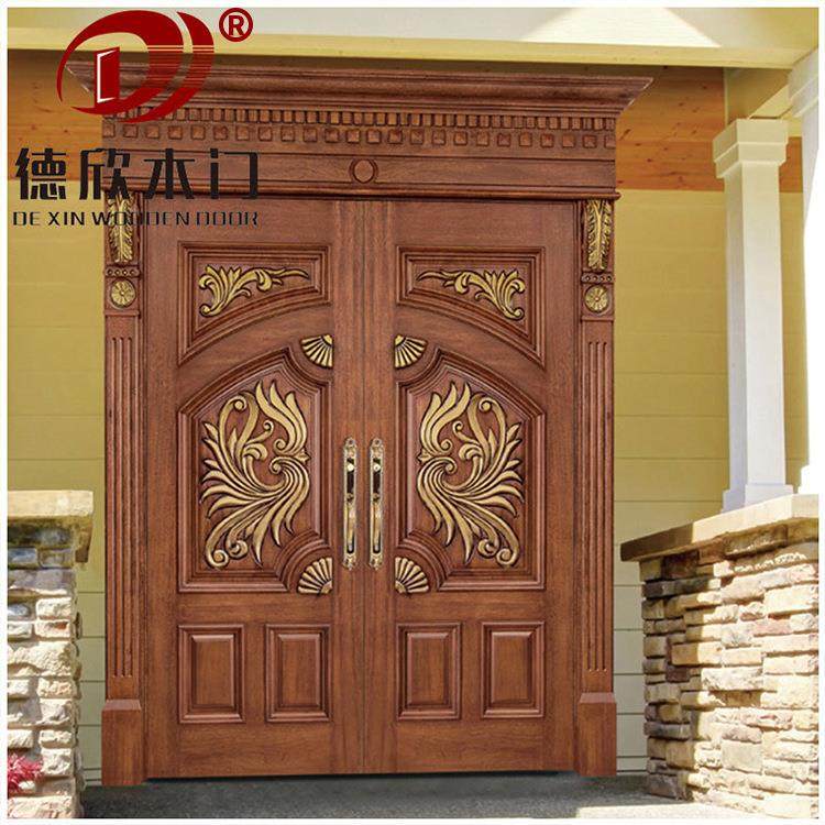厂家供应豪华别墅中欧式双开门红橡原木烤漆双开门专业供应实木门