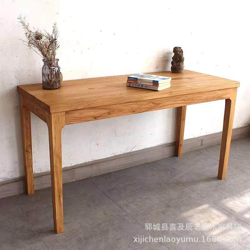 老榆木家用简约客厅全实木新中式餐桌茶桌电脑书桌民宿桌椅办公桌