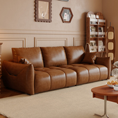 复古油蜡皮沙发现代简约客厅大小户型直排三人位做旧中古风沙发