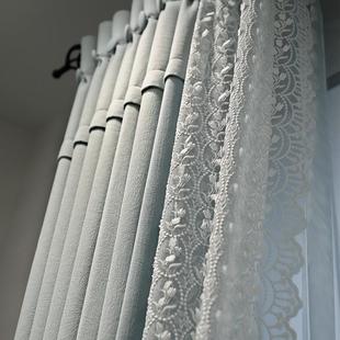 雪尼尔窗帘遮光卧室2024新款 法式 蕾丝侧边纱客厅轻奢现代简约叶语