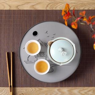纯钛山水小茶盘家用钛合金办公室简易便携茶台干泡托盘圆形茶海