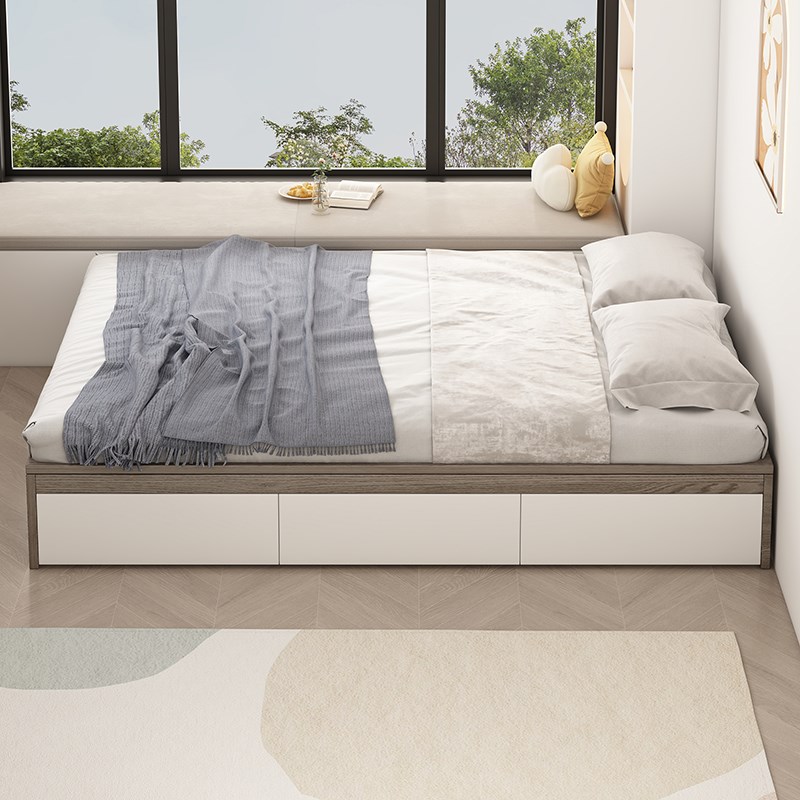 实木床榻榻米地台储物床现代简约双人床无床头床S一体定制单人床