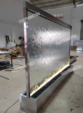 玻璃钢丝不锈钢水幕墙喷泉室内办公室入户隔断屏风现Z代水系摆件