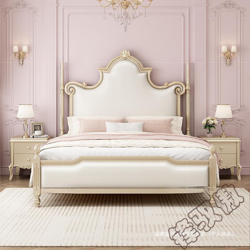 锋Y1N美式实木床1.8米轻奢主卧室静音双人床1.5欧式软靠可储物公