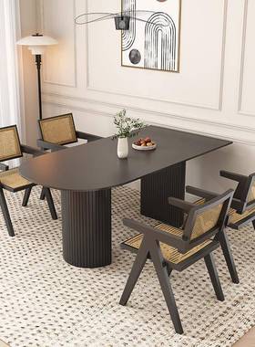 9C黑色岩板餐桌小红书款现代简约小户型餐厅实木法式岛台大理石餐