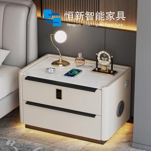 实木带灯卧室悬浮床头柜多功能收纳柜 网红轻奢智能床头柜2025新款