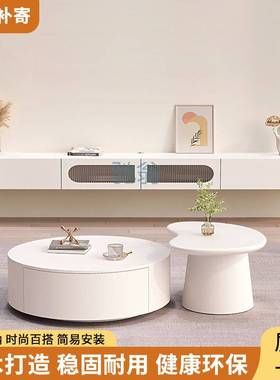 fLE岩板风简约电视柜圆形白色电视柜小户型挂墙岩板组合客厅电视