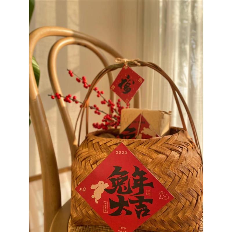 A5L复古手提篮竹篮带盖手提杨梅筐手工篮碳笼碳篮茶道便携竹编鸡