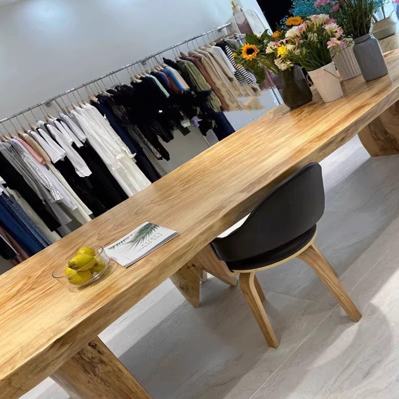 简约实木服装店中岛流水台网红鞋包饰品展示台花店中间原木摆放桌