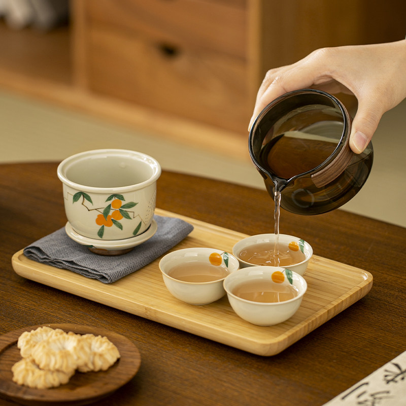 手绘陶瓷快客杯一壶三杯 釉下彩户外可携式旅行功夫茶具套组 订制