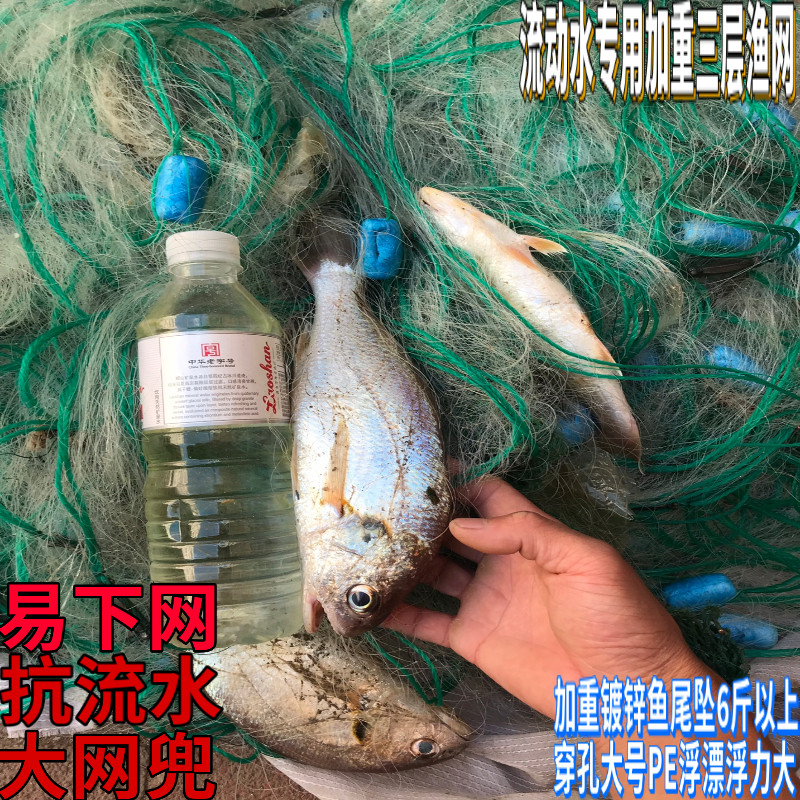 海洋渔网加重急流水三层鱼网捕鱼海洋黏网挂网沾网鲈鱼螃蟹丝沉网