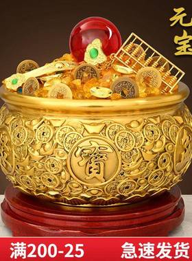 实心铜聚宝盆铜摆饰客厅家居办公室店铺存钱罐黄铜米缸公司工艺礼