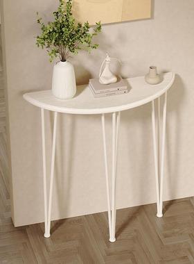 简约白色弧形实木玄关桌半圆入户走廊靠墙极窄小条案过道置物桌子