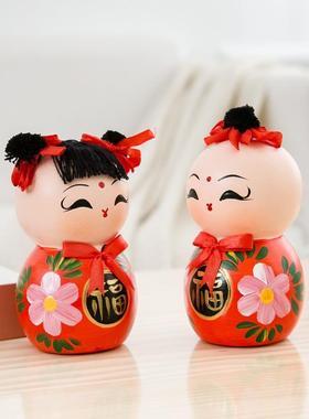 创手ZXM工瓷福美满彩绘陶情侣娃娃摆件意结婚礼幸物福娃摆件家居