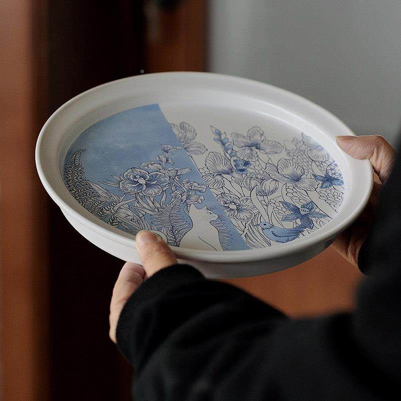 泽滕面家8寸盘子陶瓷器漂亮清新好的艺术感甜品西点心餐义大TOI利