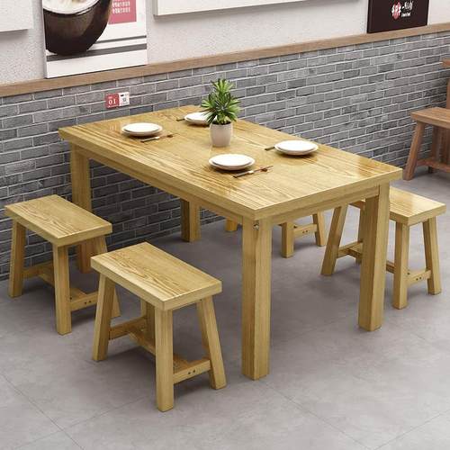 原木色实木餐商桌KFI椅快用餐馆店面烧烤店中餐馆火锅店桌桌椅组