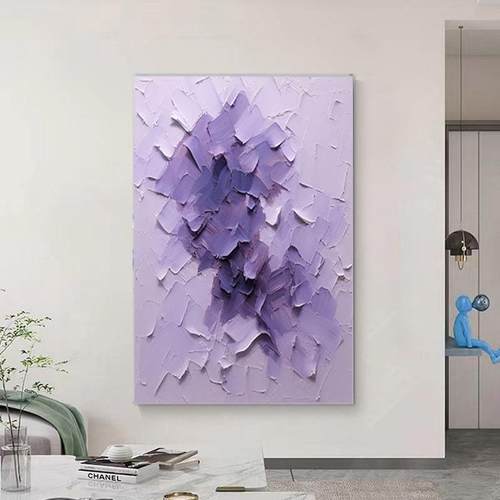 纯H0410111厅手绘画紫色抽象电挂表箱客厅装饰画极简立体莫兰迪玄