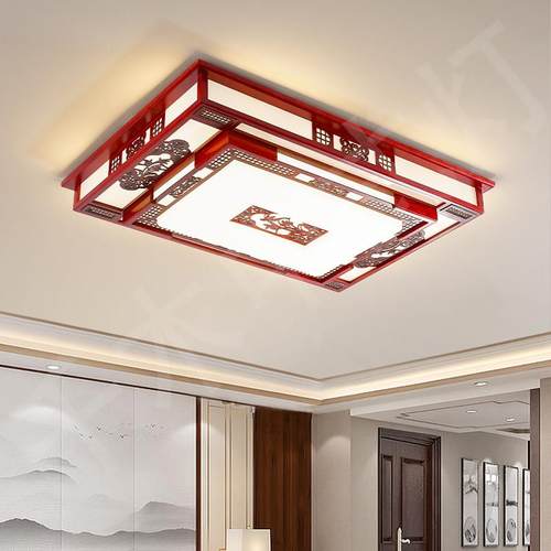 新中式实木吸顶灯0客厅卧室灯中国风22新5年款LE1051彷D长方形古