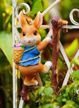 院可爱花装盆挂件兔子爬梯花VRE园壁花架阳台庭饰幼儿园造景观摆