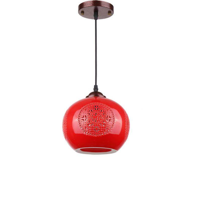 新阳中式红灯笼门台灯过道玄XD-01-32关吊灯走厅道陶瓷喜庆红色灯