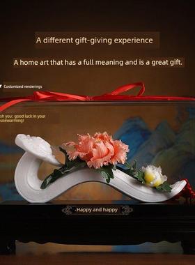 牡丹瓷花卉如意陶饰品客厅无障碍豪高端饰办公酒柜入瓷口装礼QSE