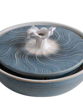 简约现代公财小型招流水摆意件陶瓷创轻奢循环水海浪jz202304办室