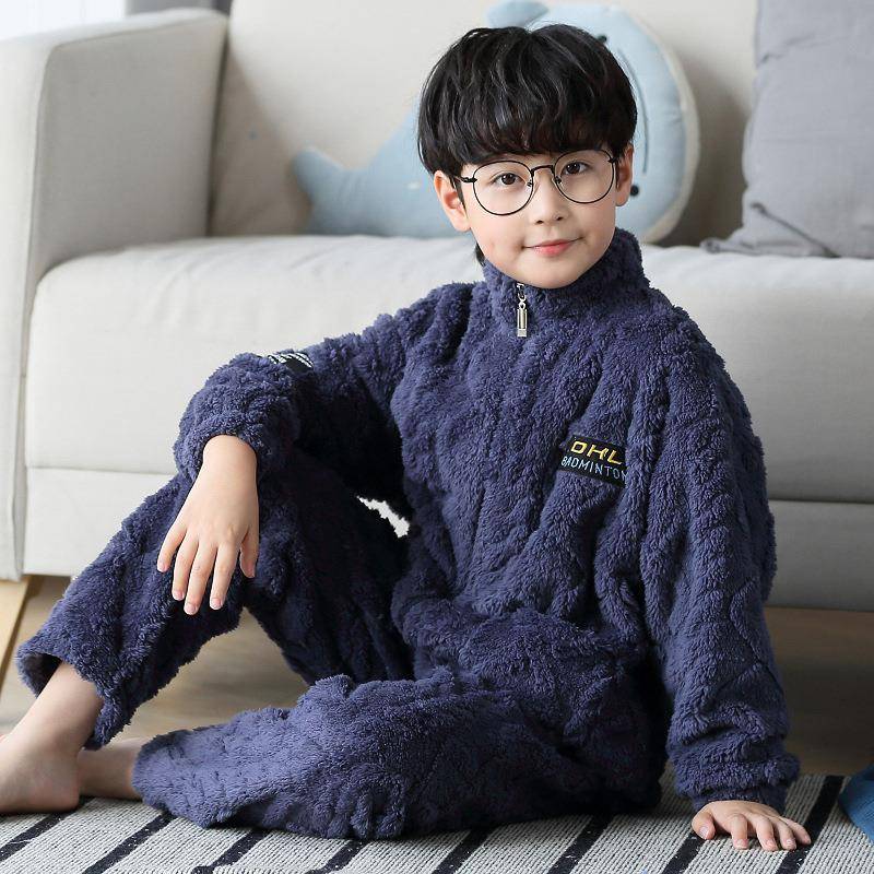 【折扣价】男童儿童珊瑚绒睡衣加厚款秋冬季中大童家居服男孩春秋