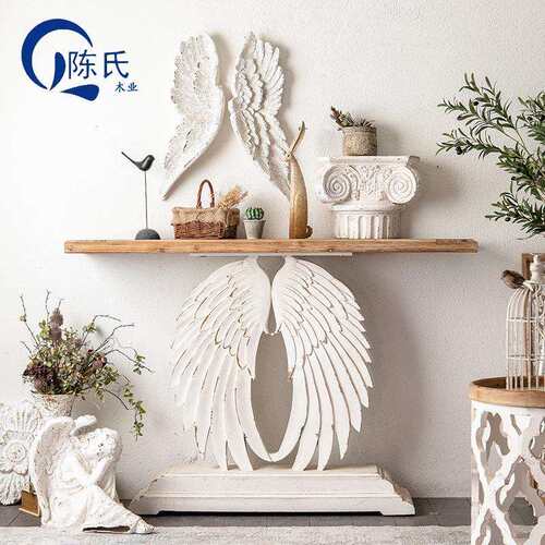 美式复古玄关桌轻奢家用入户正对门靠墙端景台天使翅膀走廊条案桌
