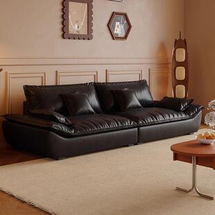 新款复古油蜡皮帆船沙发客厅中古风小户型做旧棕色皮艺沙发