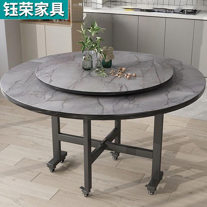 家用折叠10人餐桌圆桌可移动带轮餐台饭店三折大圆饭桌