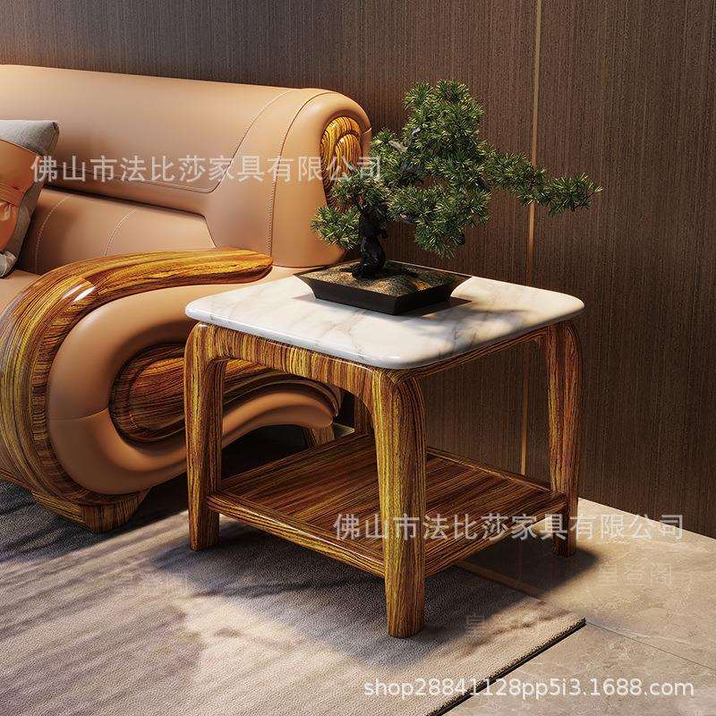 新中式乌金木大理石方几现代简约家用客厅沙发边桌角几小户型实木