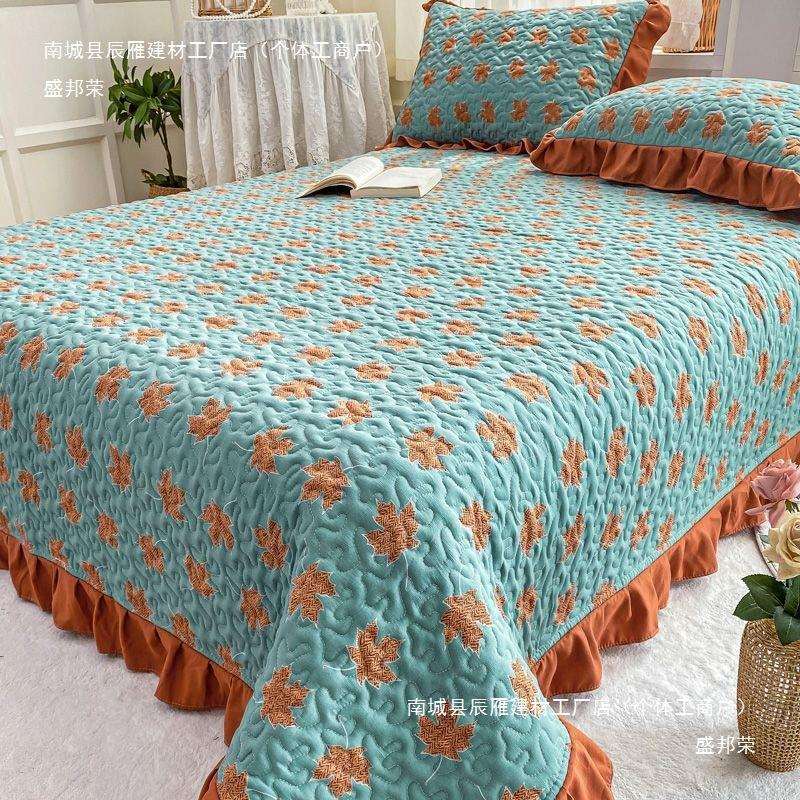 加厚四季通用床盖夹棉床单三件套防滑炕盖双层小清新纱榻榻米