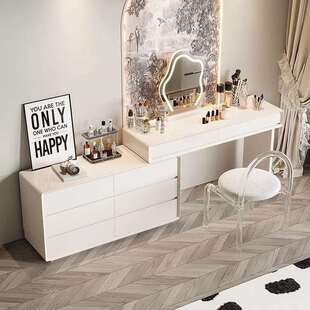 实木梳妆台斗柜一体收纳现代简约白色书桌轻奢写字台转角化妆桌