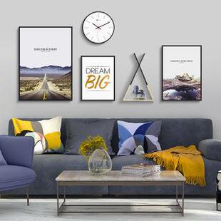 卡柏 北欧风格创意组合挂钟装饰画客厅现代风景挂画卧室挂式壁画