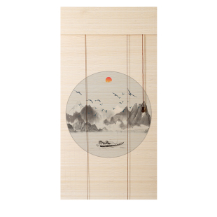 竹帘窗帘卷拉式 百叶印花竹帘子 卷帘装 饰隔断茶室遮光升降门帘中式