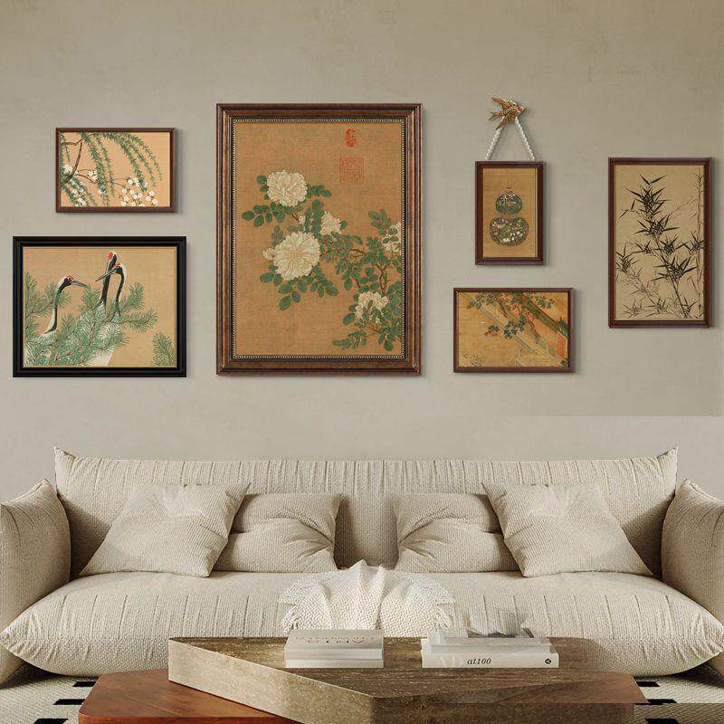 风床头复古法式组合壁画卧室餐厅挂画中国画客厅装饰画花鸟美式