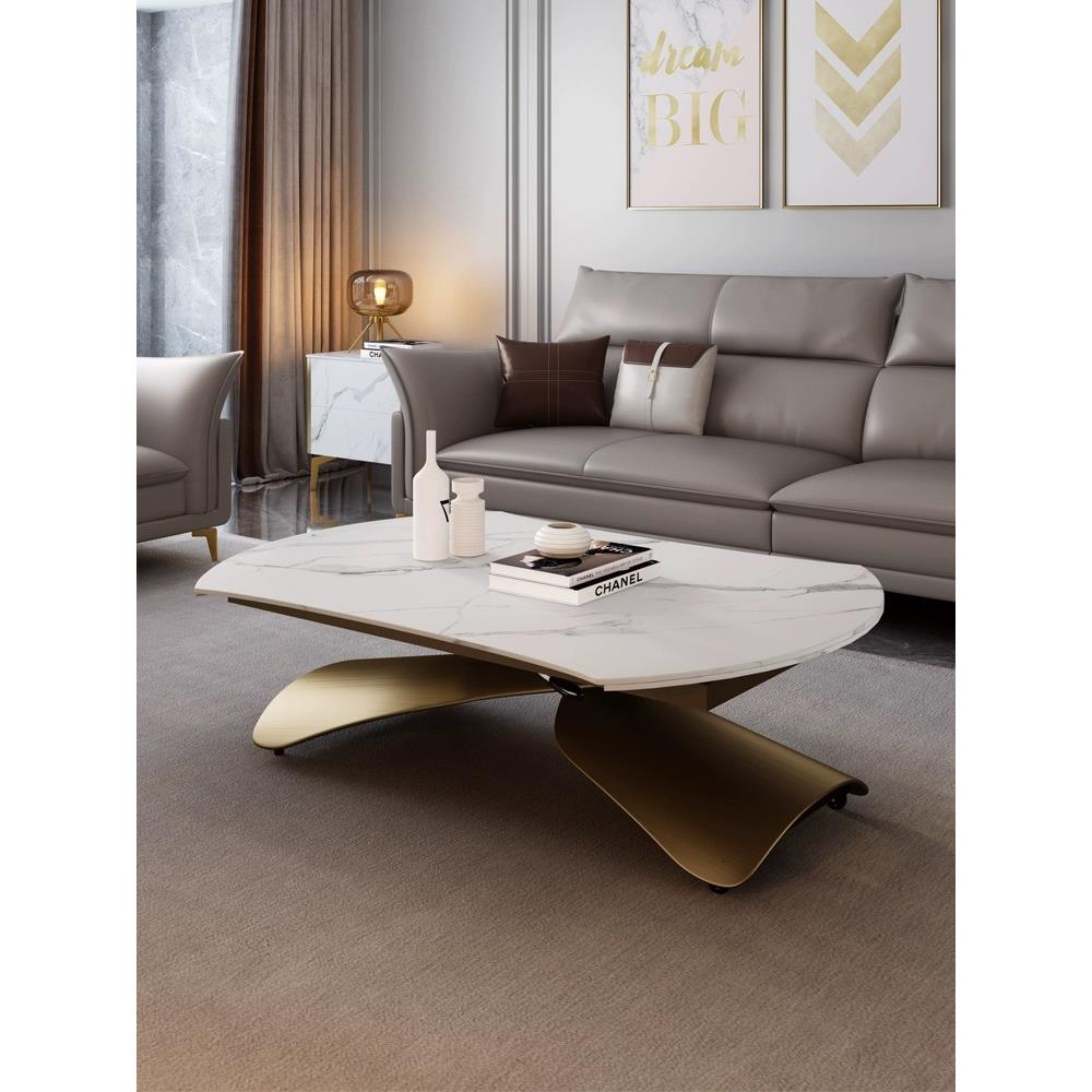 岩板茶几轻奢现代简约小户型多功能客厅家用圆形移动升降茶几餐桌