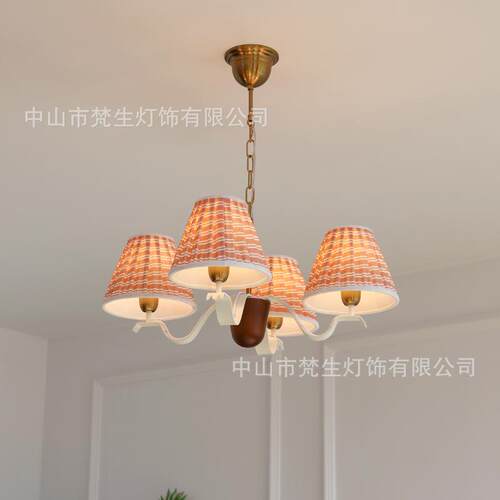 中古vintage美式复古书房卧室吊灯设计师布艺印花实木客厅主灯具