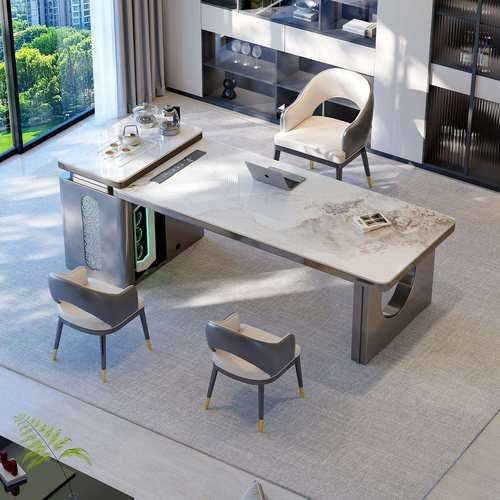 现代岩板茶台轻奢茶室家用茶桌办公一体家用带自动上水烧水泡茶桌