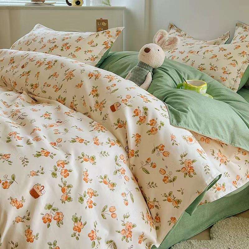 2024新款柔软亲肤水洗磨毛四件套学生宿舍AB版印花小清新三件套