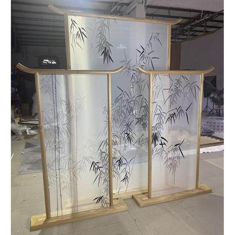 双面半透明纱布真丝实木榫卯手绘印加绣双面刺绣苏绣入户屏风花格