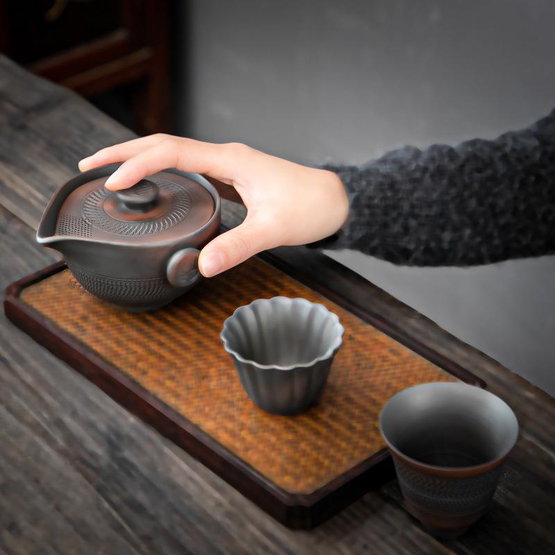 紫陶个性特色茶壶手抓壶陶瓷紫砂单泡茶壶复古创意盖碗三才碗