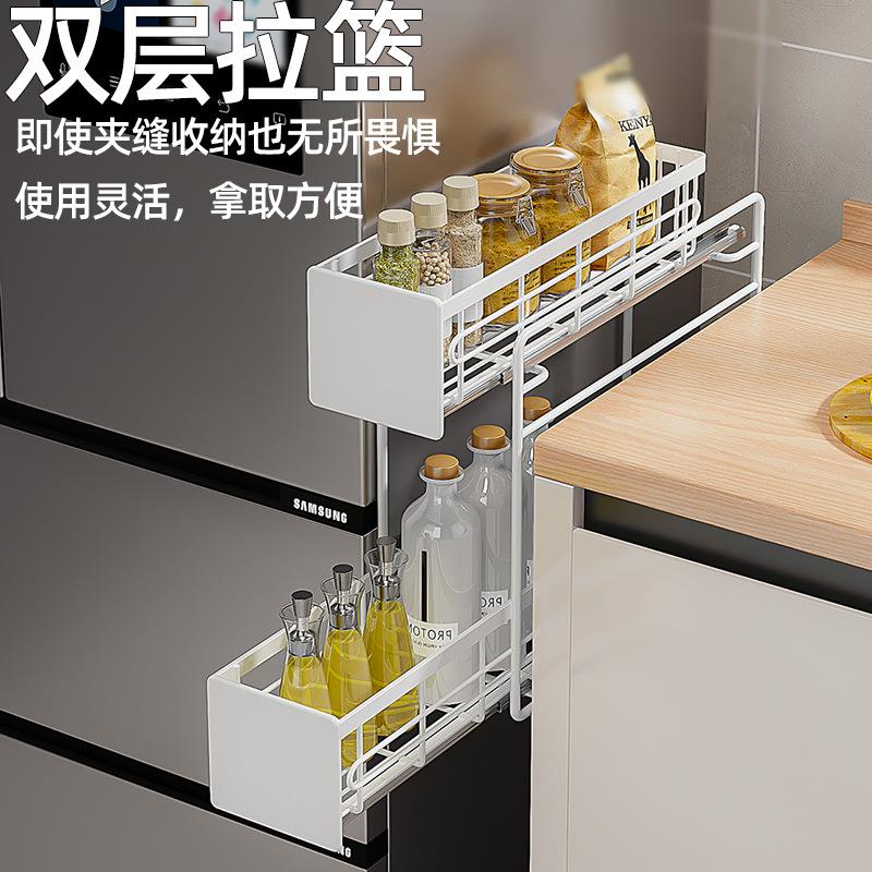 免打孔厨房冰箱置物架磁吸冰箱侧面抽拉挂架侧壁卷纸保鲜膜收纳架