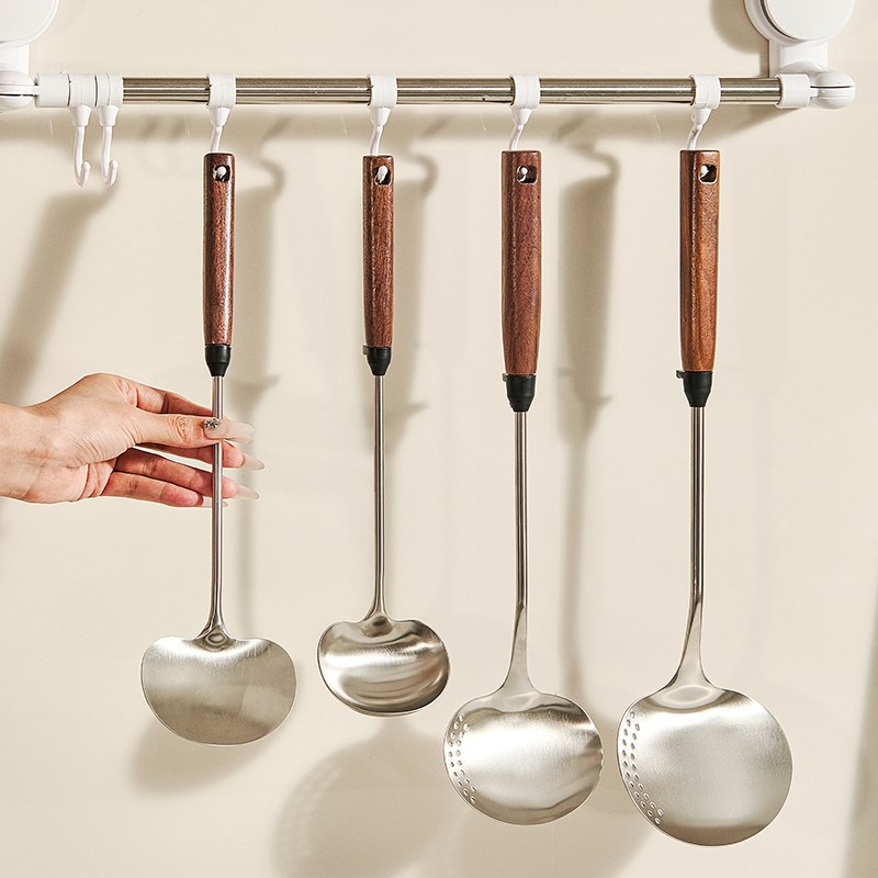 升级版蘑菇铲g316不锈钢锅铲木柄把耐高温炒菜勺家用炒菜铲子煎铲