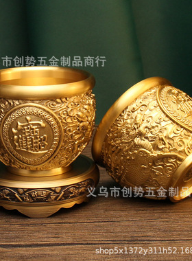 黄铜麒麟缸摆件办公室书房创意纯铜招财铜器烟灰缸底座金属工艺品