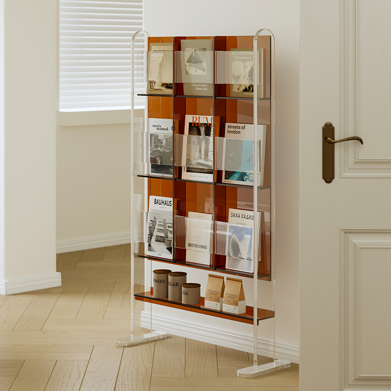 亚克力落地阅读书架客厅置物w架简易展示架报刊收纳轻奢杂志架cd